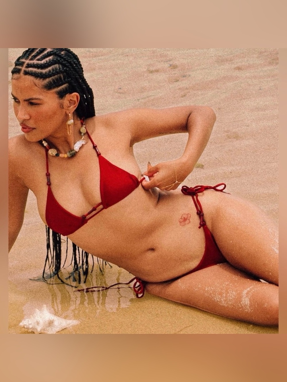 Red Triangle Tie-Side Bikini - Women Swim